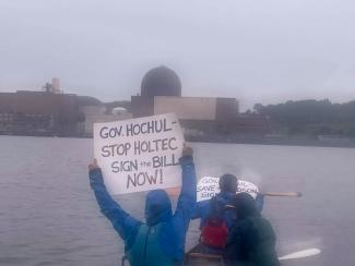 Paddling past a nuclear plant that was trying to dump radioactive wastewater into the river. Photo taken by Crew member